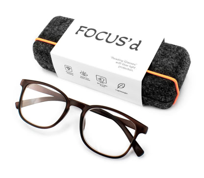 FOCUS’d Model P16104 Reading Glasses Blue Light Protection – Matte Brown -