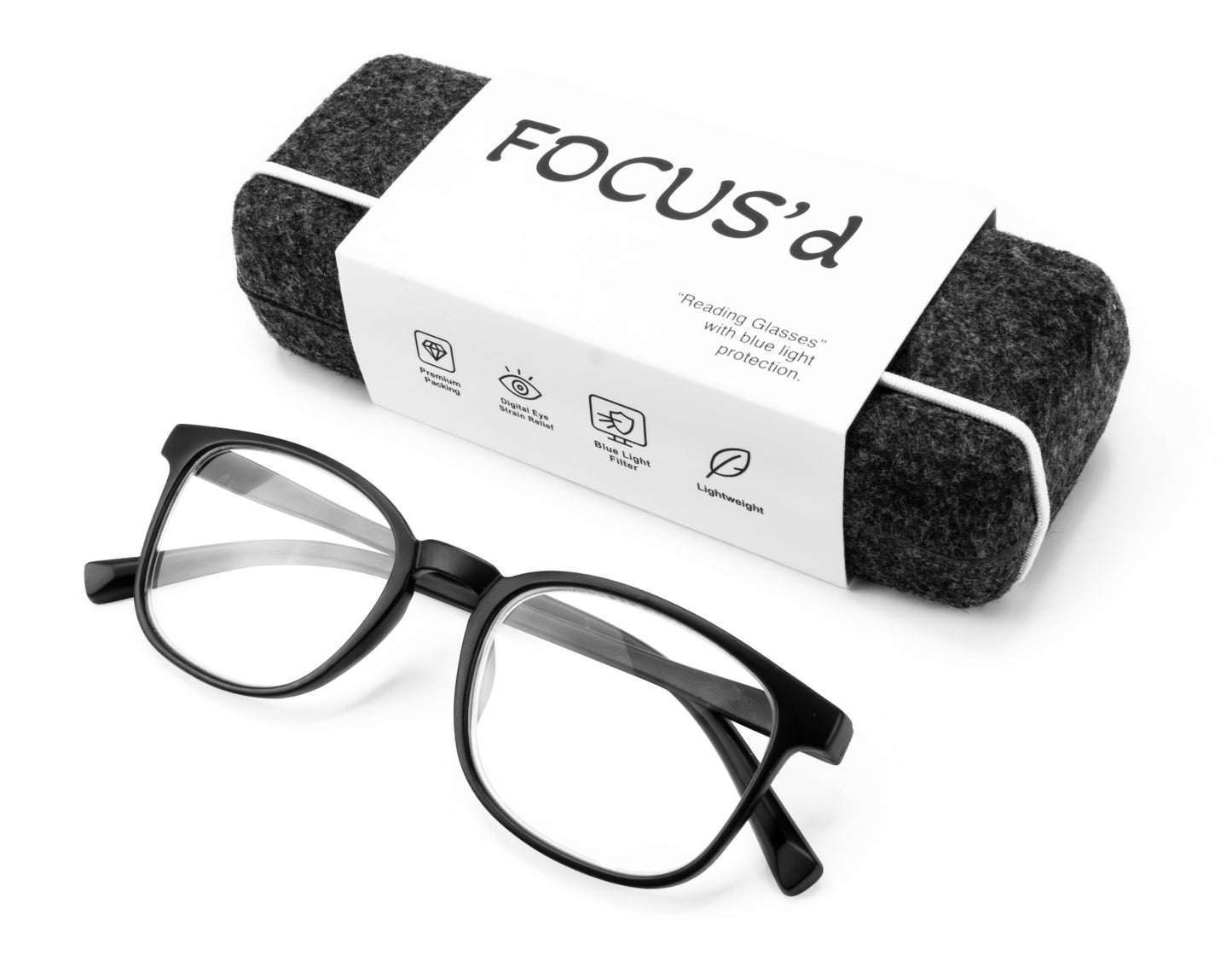 FOCUS’d Model P16104 Reading Glasses - Blue Light Protection - Matte Black